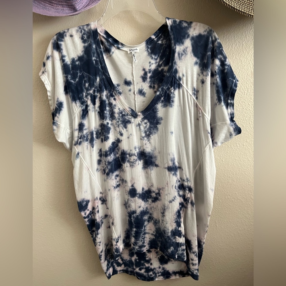 Splendid Lightweight Blue White Pink Tie Dye Blouse Size S